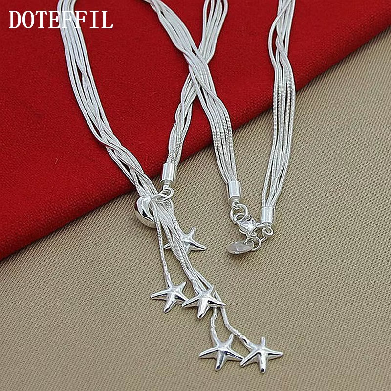 925 Sterling Silver Five Snake Chain Starfish Necklace for Women Wedding Engagement Fashion Jewelry