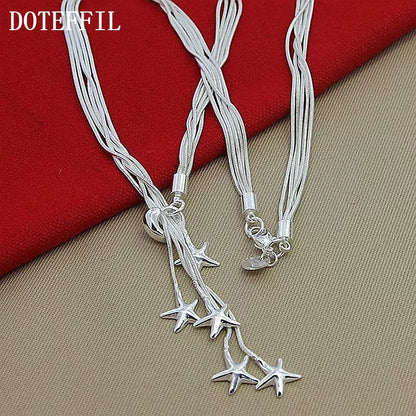 925 Sterling Silver Five Snake Chain Starfish Necklace for Women Wedding Engagement Fashion Jewelry