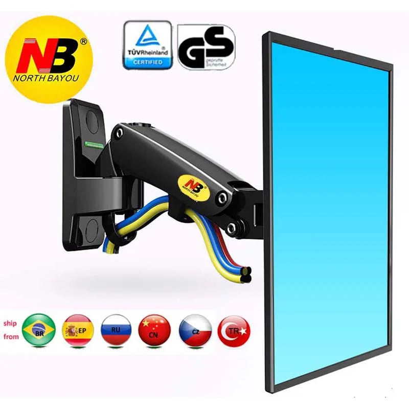 NB F120 17-27" Gas Spring Full Motion TV Wall Mount Bracket LCD Monitor Stand Aluminum Arm Bracket Silver 360 Rotate