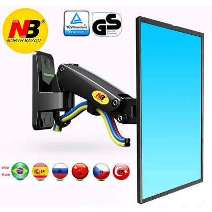 NB F120 17-27" Gas Spring Full Motion TV Wall Mount Bracket LCD Monitor Stand Aluminum Arm Bracket Silver 360 Rotate