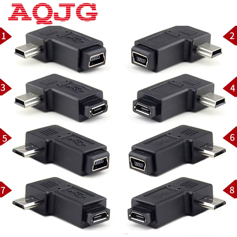 90 Degree Left & Right Angled Mini USB 5Pin Female to Micro USB Male Data Sync Adapter Plug Micro USB to Mini USB Connector