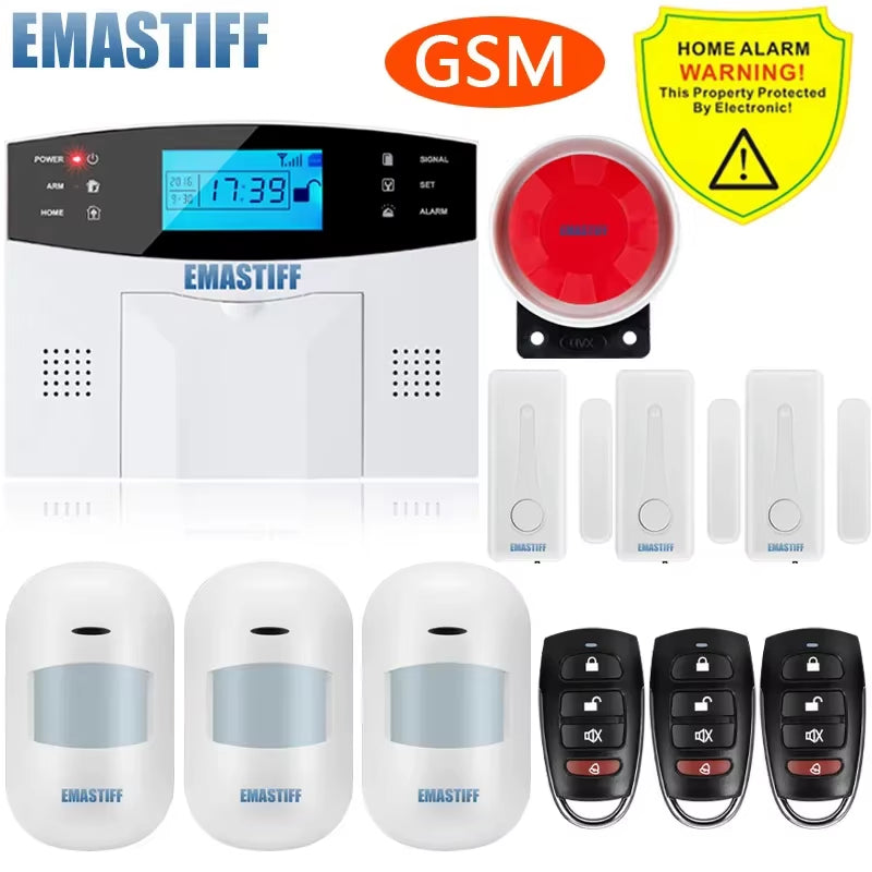NEW 433Mhz Door Gap Sensor PIR Motion Detector Wireless LCD GSM SIM Card House Security Alarm System Smoke Security Alarm