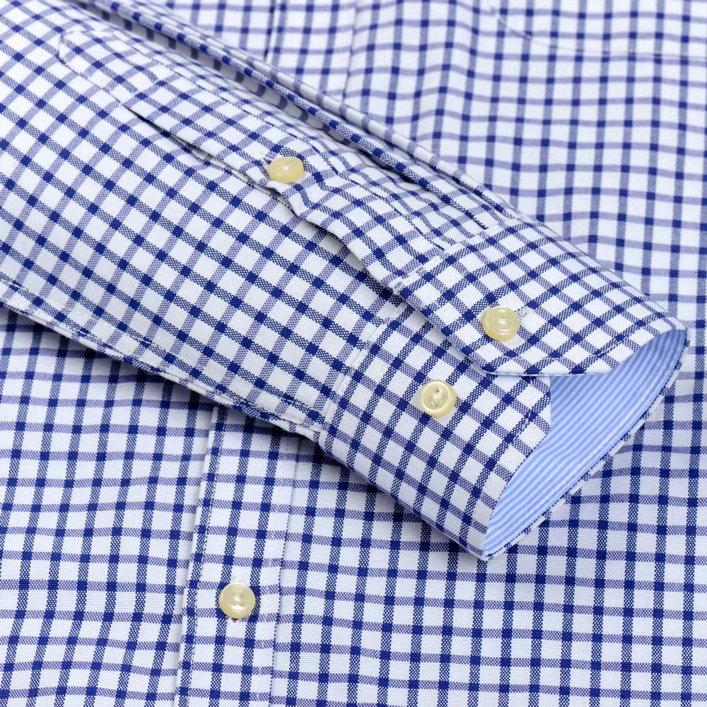 Men'S Long Sleeve Oxford Plaid Striped Work Casual Shirt with Pocket, Spring Autumn Cotton Blend Regular-Fit Button-Down Shirts