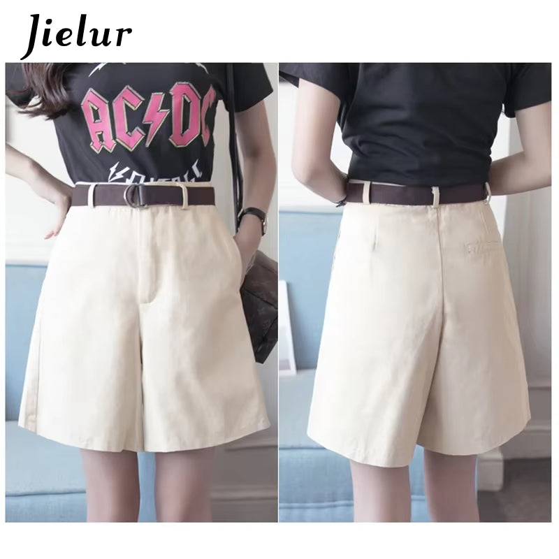 Shorts All-Match 4 Solid Color Sashes Casual Shorts Women A-Line High Waist Slim Short Femme Chic S-XXL Ladies Bottom