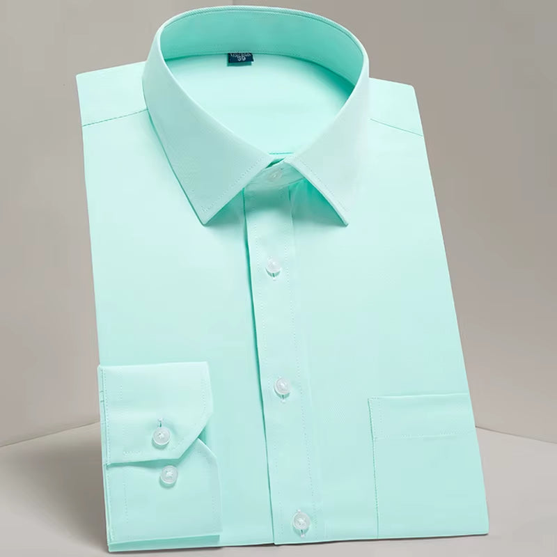 Men'S Classic Long Sleeve Standard-Fit Dress Shirts Formal Business Social Simple Basic Design White Work Office Casual Shirt