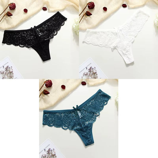 3Pcs Sexy Underwear Woman Thongs Panties Lace G-String T-Back Female Underwear Sexy Lace Thongs Underpants Panties for Woman
