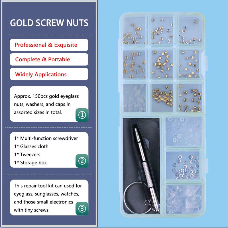 Glasses Screwdriver Screws Sets Eyeglasses Sunglasses Repair Tool Kit Nuts Nose Pad Optical Repair Tool Parts Assorted Kit