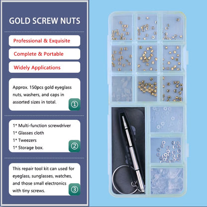 Glasses Screwdriver Screws Sets Eyeglasses Sunglasses Repair Tool Kit Nuts Nose Pad Optical Repair Tool Parts Assorted Kit