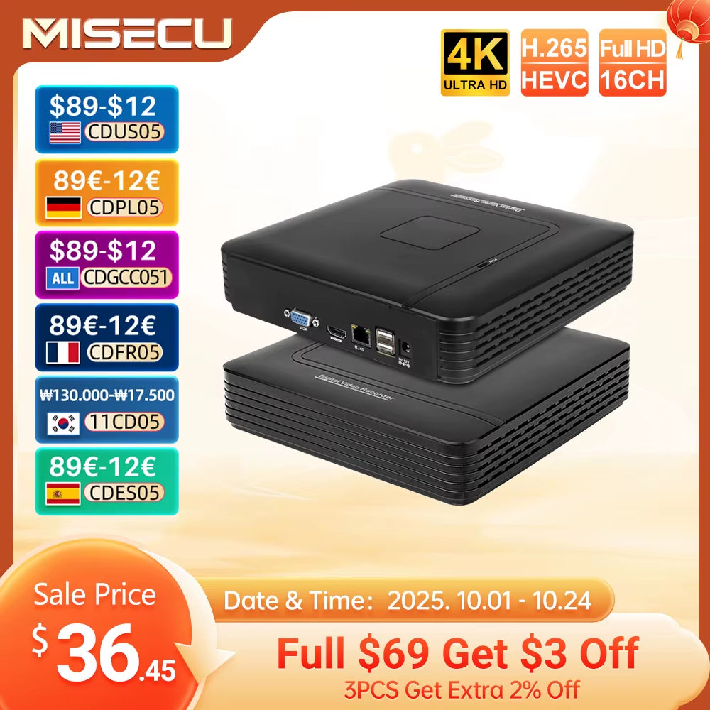 H.265+ Mini CCTV NVR 16CH Full HD 8MP 4K/5M/4M/3M/1080P Video Recorder Motion Detect P2P for IP Camera Security System