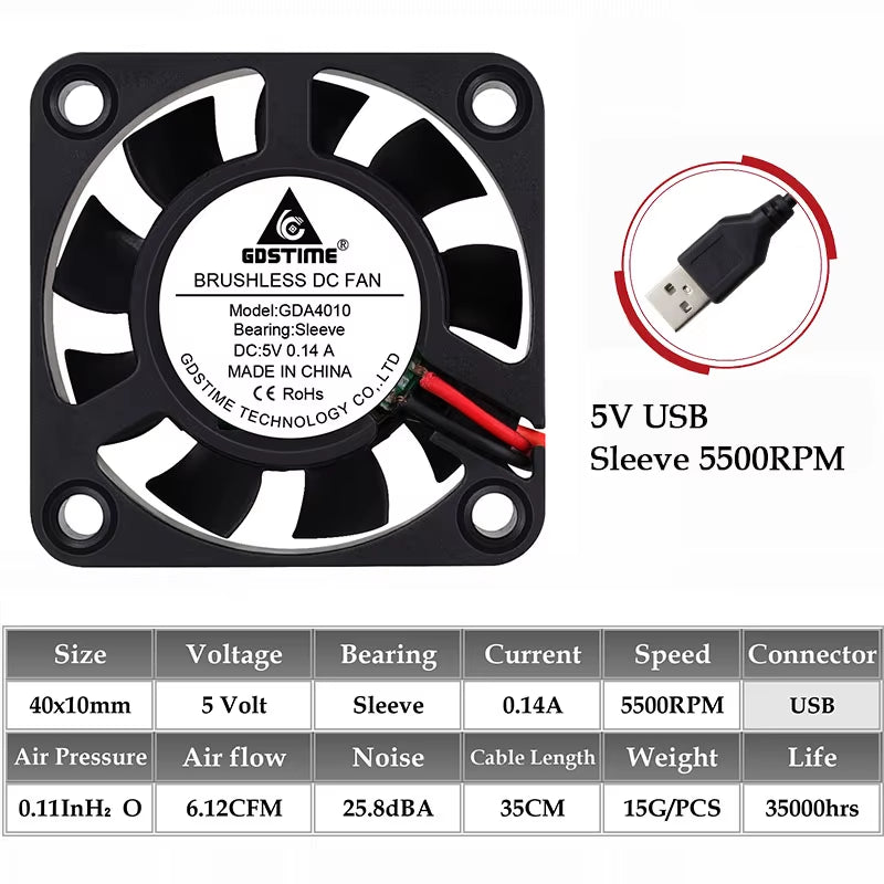 2Pcs  DC 24V 12V 5V 40Mm X 40Mm X 10Mm 2-Pin Ball Bearing Computer PC Case Cooling Fan 4010
