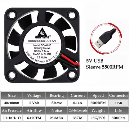 2Pcs  DC 24V 12V 5V 40Mm X 40Mm X 10Mm 2-Pin Ball Bearing Computer PC Case Cooling Fan 4010
