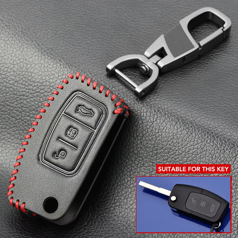 Car Styling Leather Key Chain Ring Cover Case Holder for Ford Focus 2 3 4 MK2 MK3 MK4 Kuga Edge Mondeo Fusion Ecosport Fiesta
