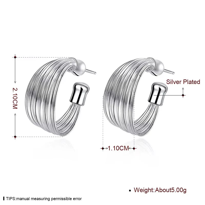 925 Sterling Silver Smooth Multi-Line Stud Earrings for Woman Wedding Engagement Fashion Party Charm Jewelry