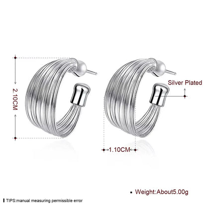 925 Sterling Silver Smooth Multi-Line Stud Earrings for Woman Wedding Engagement Fashion Party Charm Jewelry
