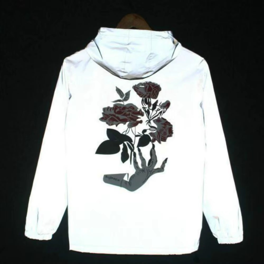 Men'S Full Reflective Jacket Casual Women Windbreaker Hip Hop Hooded Coat Waterproof Printed Streetwear Night Shiny Jackets 5XL