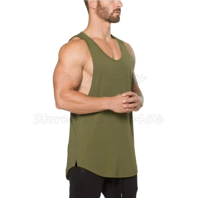 Brand Gym Clothing Men Bodybuilding and Fitness Stringer Tank Top Vest Sportswear Undershirt Muscle Workout Singlets
