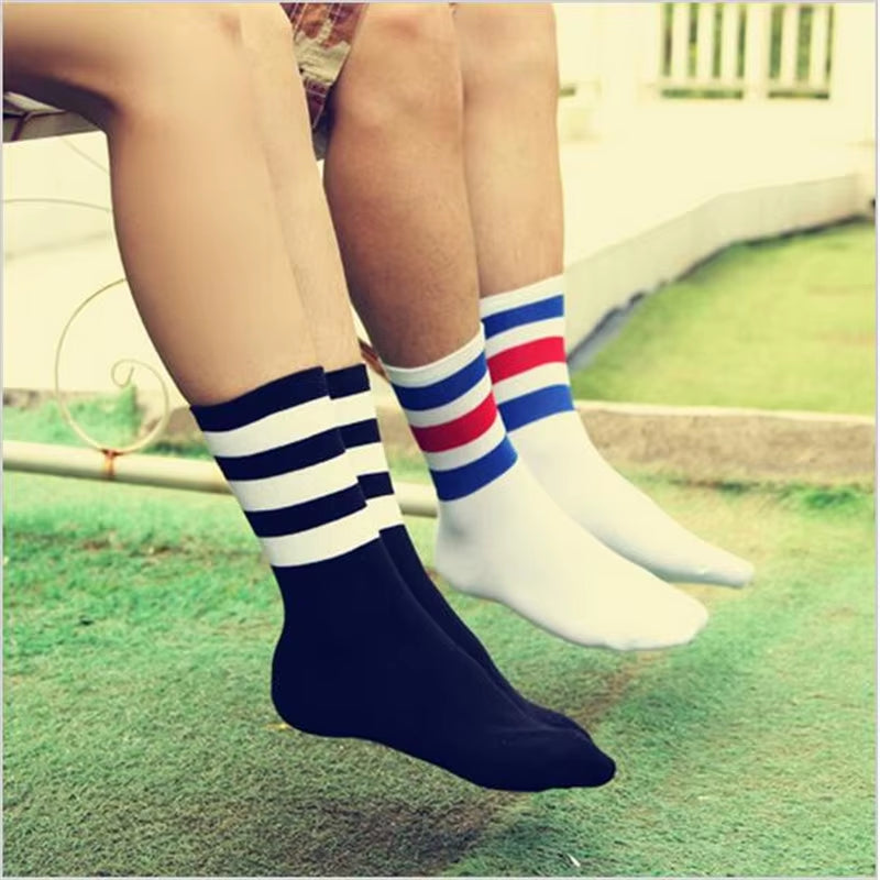 New Men/Women 3 Three Stripes Cotton Socks Retro Old School Hiphop Skate Long Short Meias Harajuku White Black Winter Cool