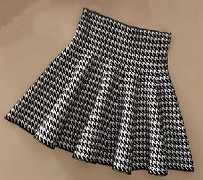 Autumn Winter Korean Women Skirt Knitting Woolen Midi Skirt Winter Ladies High Waist Casual Pleated Elastic Flared Skirts Womens