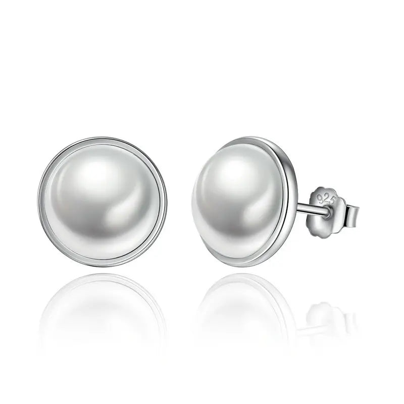 Fashion 925 Sterling Silver Elegant Beauty, round White Shell Pearl Stud Earrings Women Engagement Jewelry Brincos PAS489