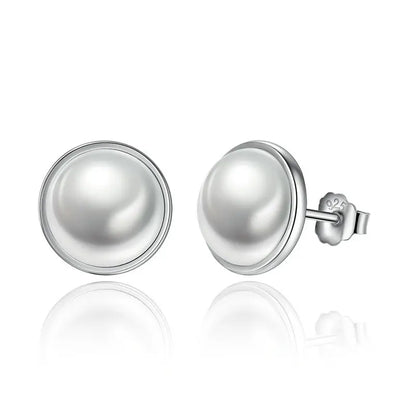 Fashion 925 Sterling Silver Elegant Beauty, round White Shell Pearl Stud Earrings Women Engagement Jewelry Brincos PAS489