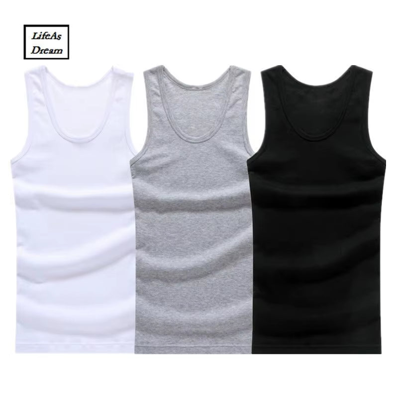 3Pcs/Lot Cotton Mens Underwear Sleeveless Tank Top Solid Muscle Vest Undershirts O-Neck Gymclothing T-Shirt Men'S Vest
