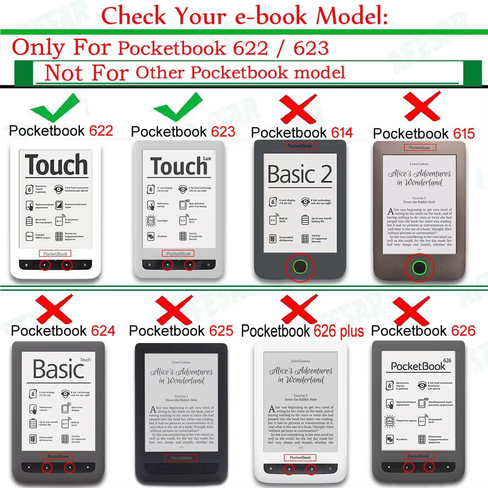 PB 622 623 Advanced Pu Leather Cover Case for  622 623 Touch 1 2 Ereader Flip Folio Book Cover Magnet Closured Case