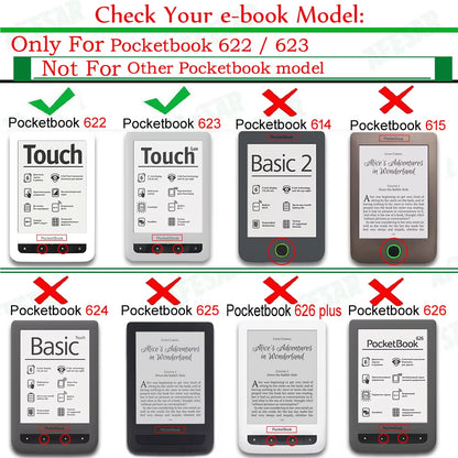 PB 622 623 Advanced Pu Leather Cover Case for  622 623 Touch 1 2 Ereader Flip Folio Book Cover Magnet Closured Case