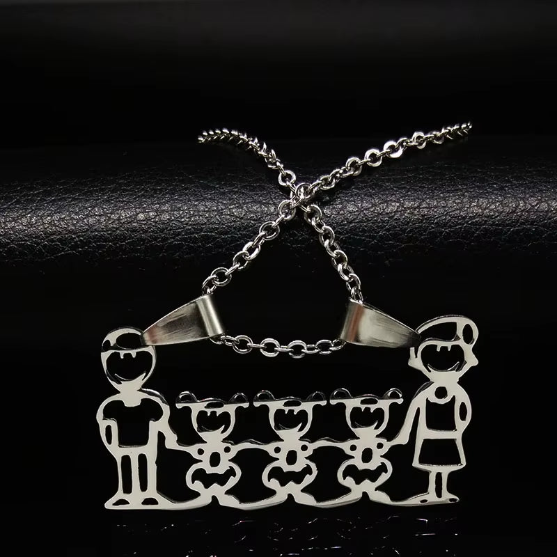 Stainless Steel Necklace Mama Family Necklaces Silver Color Love Boy Girl Pendant Jewelry Women Christmas Gift 355