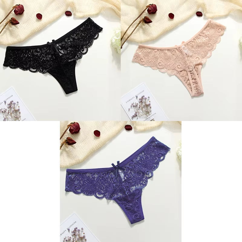 3Pcs Sexy Underwear Woman Thongs Panties Lace G-String T-Back Female Underwear Sexy Lace Thongs Underpants Panties for Woman