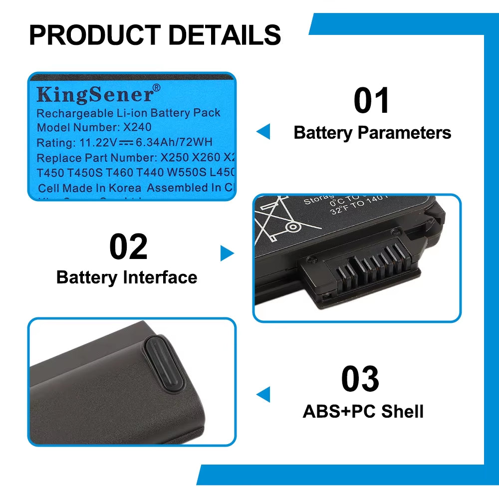 Kingsener Laptop Battery for  Thinkpad X270 X260 X240 X240S X250 T450 T470P T440S K2450 W550S 45N1136 45N1738 68+