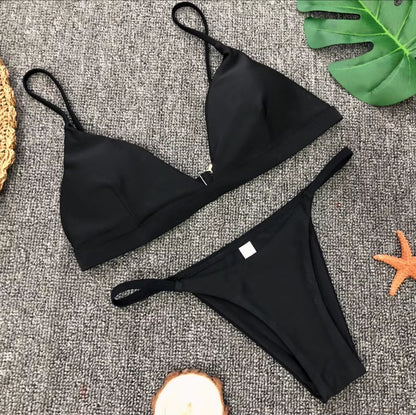 9 Colors Solid Bikini Set 2025 Sexy Push up Swimwear Women Brazilian Swimsuit Low Waist Biquini Halter Two Pieces Bathing Suit
