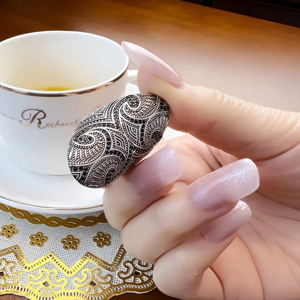 Ring Maori Cultural Tattoo Ornament,Bridal Sets Fashion Good Jewerly for Women Men Gift in 925 Sterling Silver