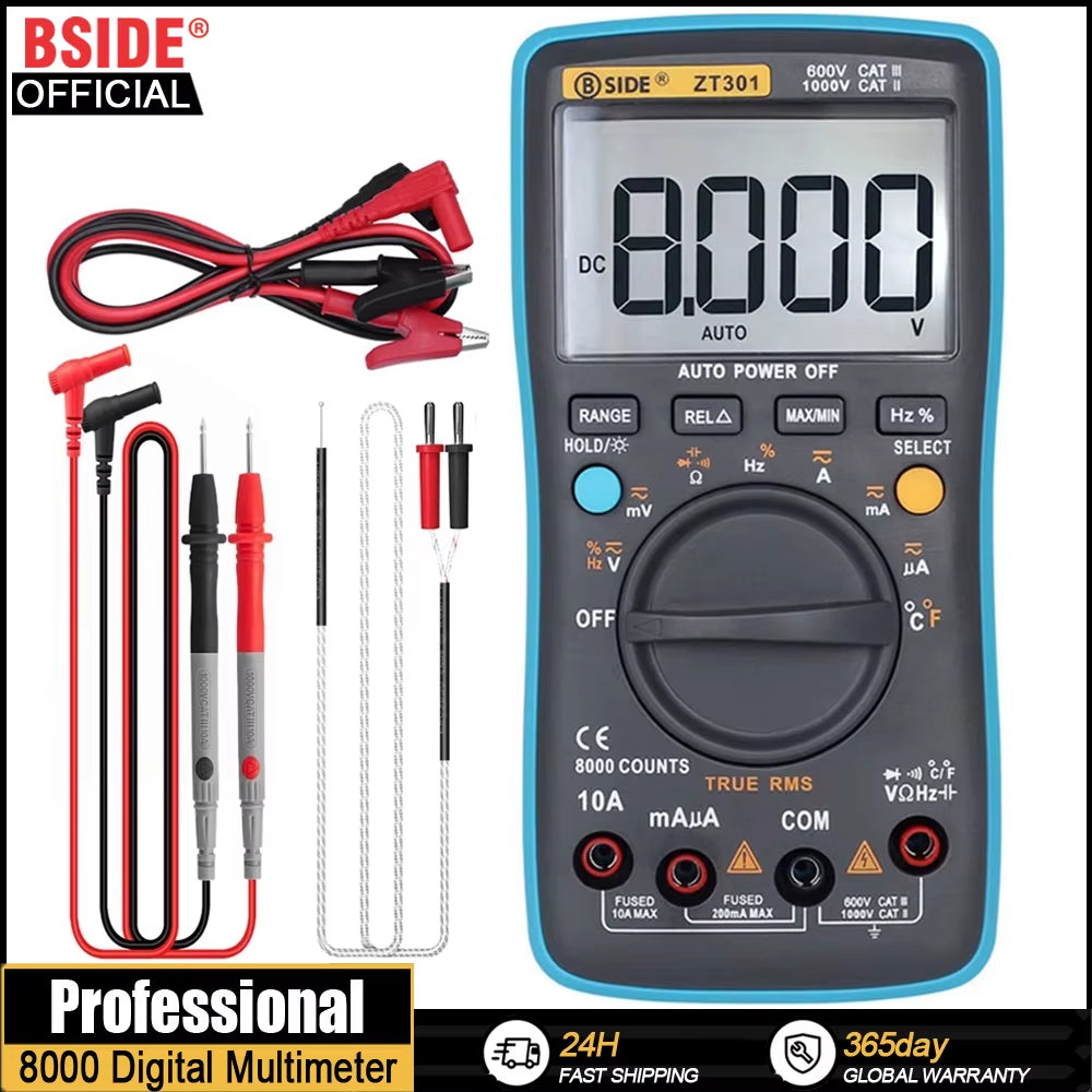 Digital Multimeter Auto Range True RMS 8000 High Precision Ammeter Voltmeter Smart Capacitor Temperature NCV Ohm Hz Tester