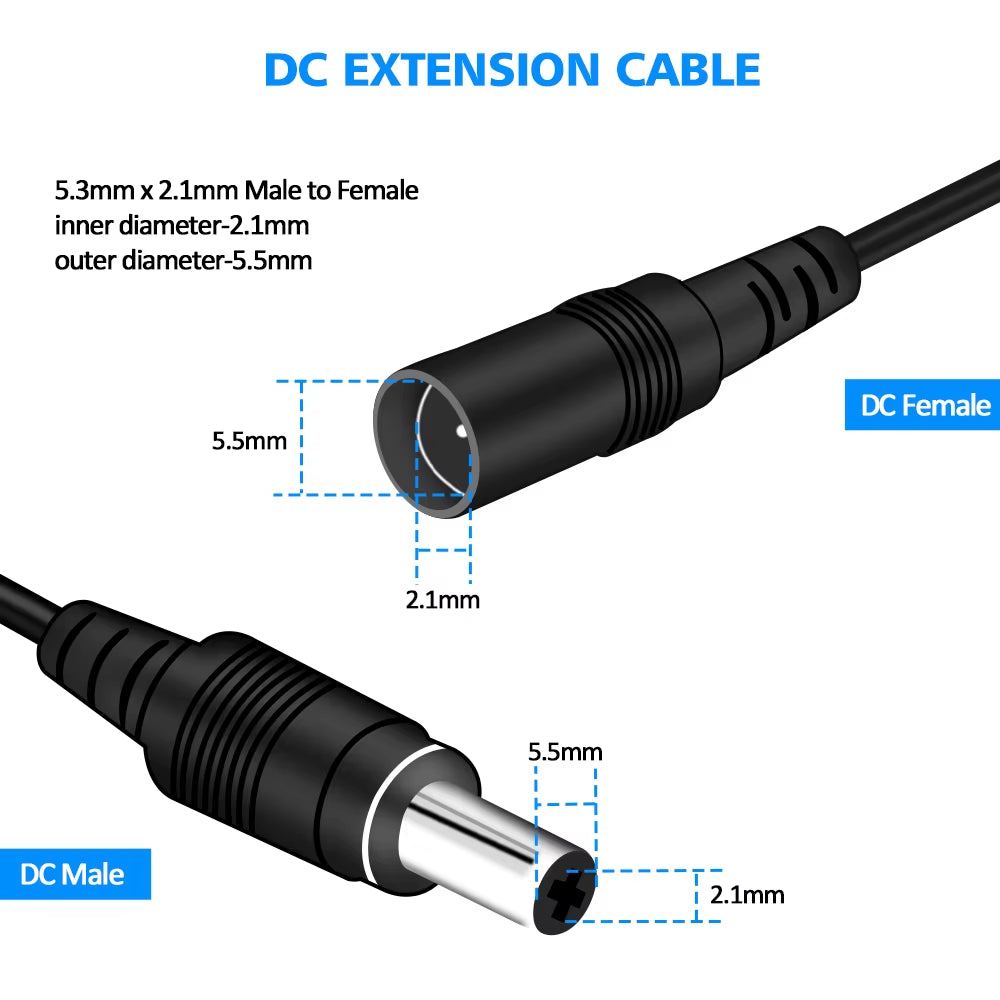 2M 6.56FT/ 5M 16.5FT / 10M 33FT DC Extension 5.5X2.1Mm Power Cord Cable Extender for CCTV Security Camera 12 Volt Extension Cord