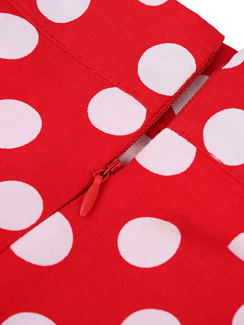 2025 Summer Midi Skirt Runway Vintage Rockabilly Sundress Red Womens Sexy Pinup 50S Cotton Polka Dot Pattern Skater Streetwear