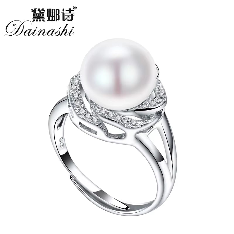 925 Sterling Silver Jewelry on Sale Big Natural Pearl Rings for Women Stone Ring Adjustable White/Pink/Purple Pearl