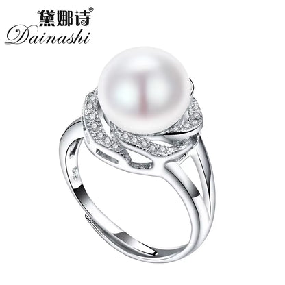 925 Sterling Silver Jewelry on Sale Big Natural Pearl Rings for Women Stone Ring Adjustable White/Pink/Purple Pearl