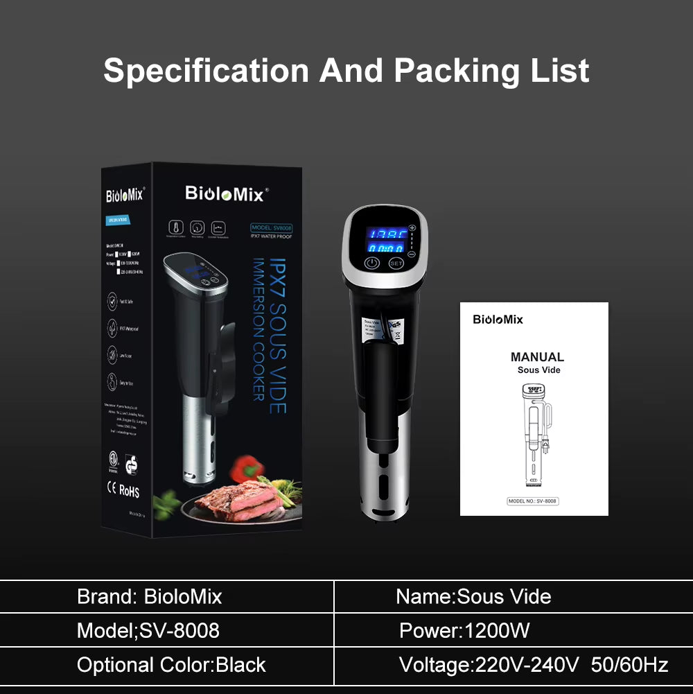 2.55 Generation IPX7 Waterproof Vacuum Sous Vide Cooker Immersion Circulator Accurate Cooking with LED Digital Display