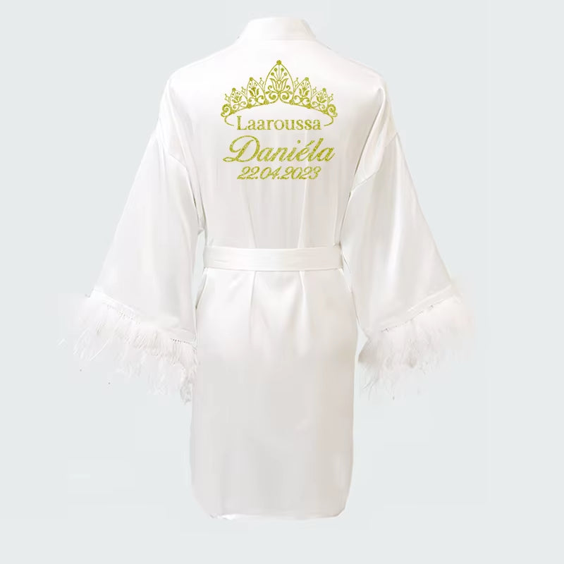Customized Logo Wedding Date Name Bathrobe Faux Silk Bridal Robe Bride Bridesmaid Wedding Robes Woman Bachelorette Preparewear