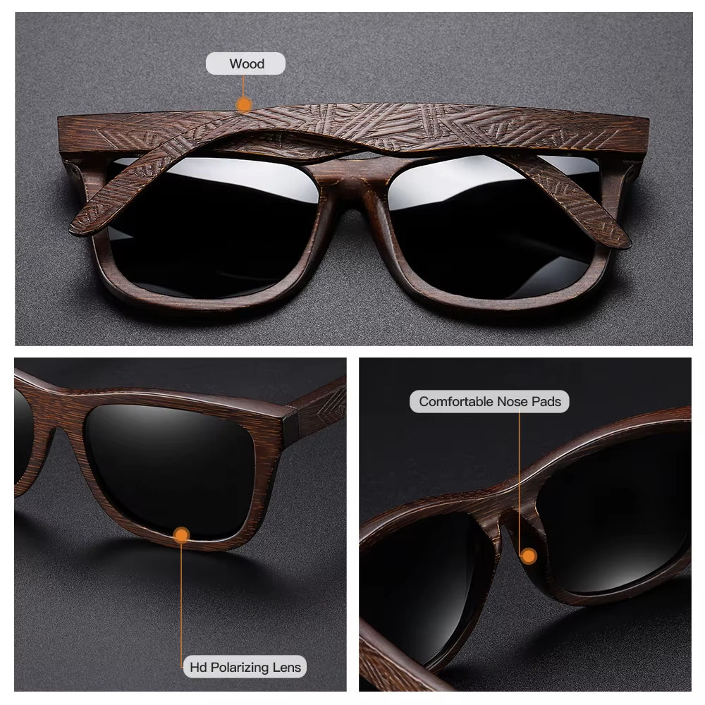 Natural Bamboo Wooden Sunglasses Handmade Polarized Glasses Mirror Coating Lenses Eyewear with Gift Box