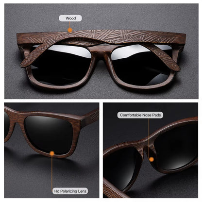Natural Bamboo Wooden Sunglasses Handmade Polarized Glasses Mirror Coating Lenses Eyewear with Gift Box