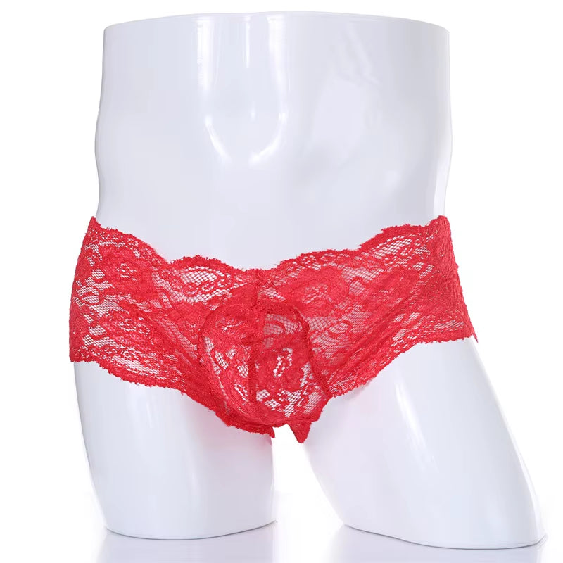 Lace Sexy Underwear Men Boxers Hombre Man Sissy Transparent Ultra Thin Panties Penis Pouch Boxer Shorts Underpants Cueca
