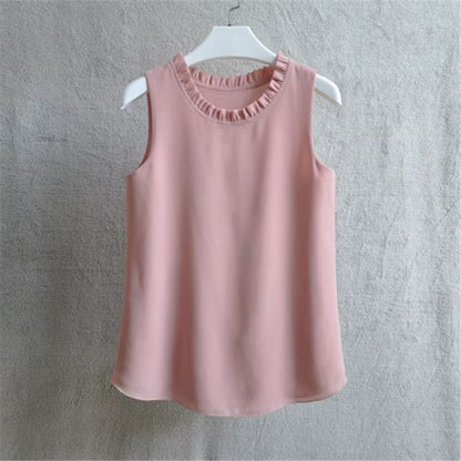 21 Colors Solid Ruffle Chiffon Blouse Women 2025 Summer Fashion Vest Blusas Casual Loose Sleeveless Ladies Tops Shirt