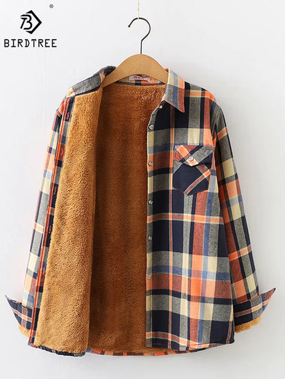 Velvet Thick Warm Women'S Plaid Shirt Female Long Sleeve Tops M-5XL Winter Fleece Casual Check Blouse Autumn Clothes T77710A