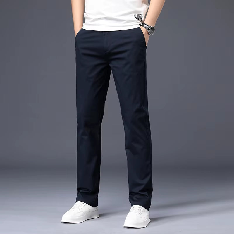 Mens Pants Cotton Casual Stretch Male Trousers Man Long Straight High Quality 4 Color plus Size Pant Suit 42 44 46