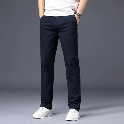 Mens Pants Cotton Casual Stretch Male Trousers Man Long Straight High Quality 4 Color plus Size Pant Suit 42 44 46