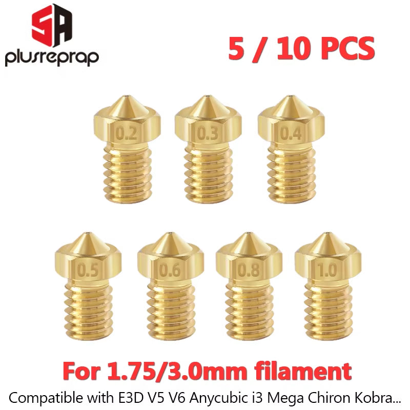 5/10Pcs V6 M6 Threaded Nozzle All Metal 0.2/0.3/0.4/0.5/0.6Mm for 1.75 Filament E-3-D V5 Anycubic I3 Mega Kobra Hotend Extruder