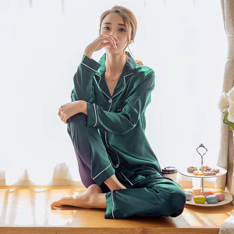 Womens Silk Satin Pajamas Pyjamas Set Sleepwear Pijama Pajamas Suit Female Sleep Two Piece Set Women'S Loungewear plus Size