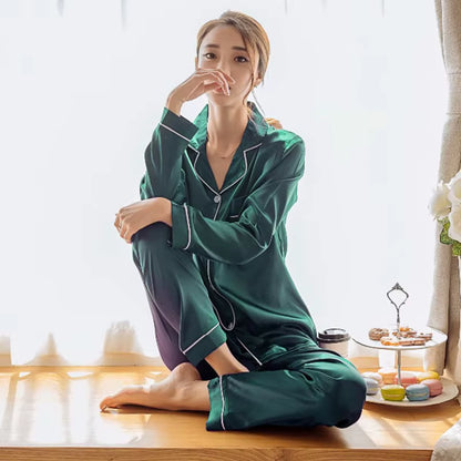Womens Silk Satin Pajamas Pyjamas Set Sleepwear Pijama Pajamas Suit Female Sleep Two Piece Set Women'S Loungewear plus Size