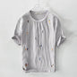 Designer Cartoon Embroidery Stitching Linen Short Sleeve T-Shirt Men Brand Casual round Neck White T Shirt for Men Camiseta